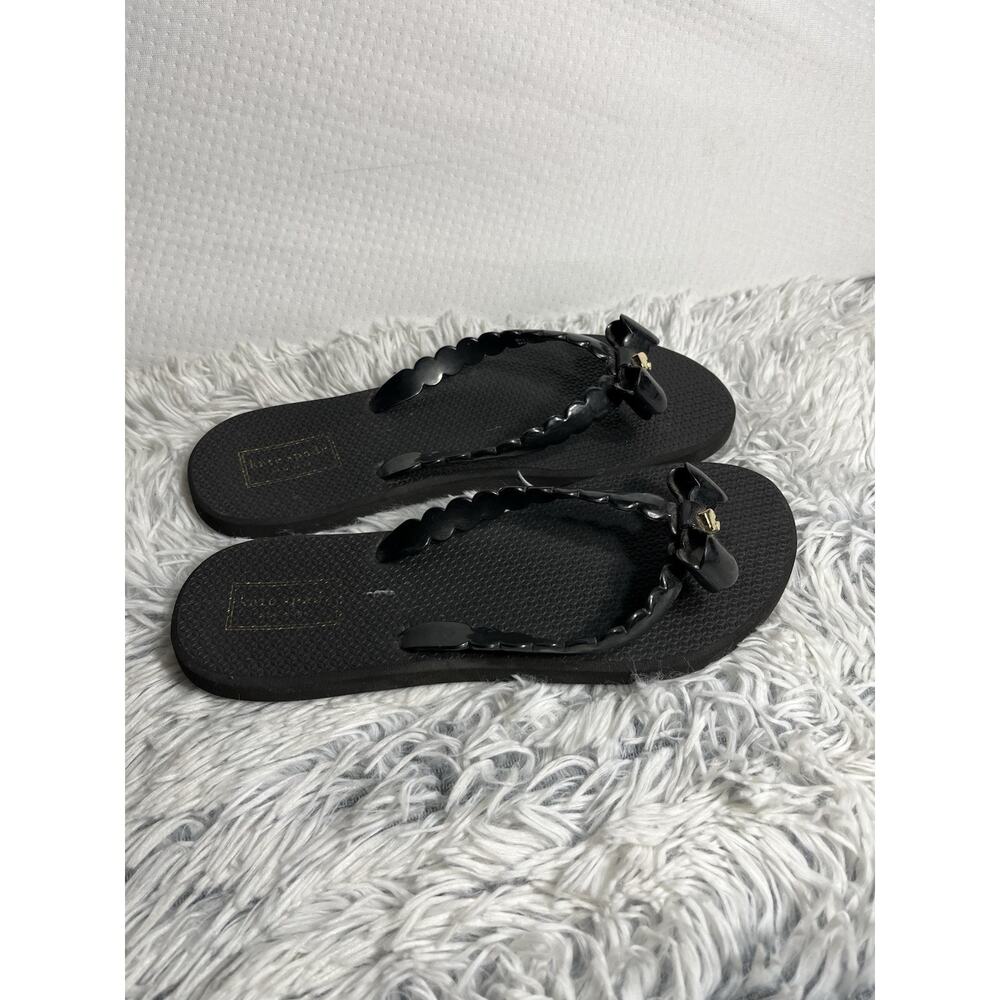 Kate Spade Denise Flip Flop Women's US 8 Gold Charm Bow Shoes Black